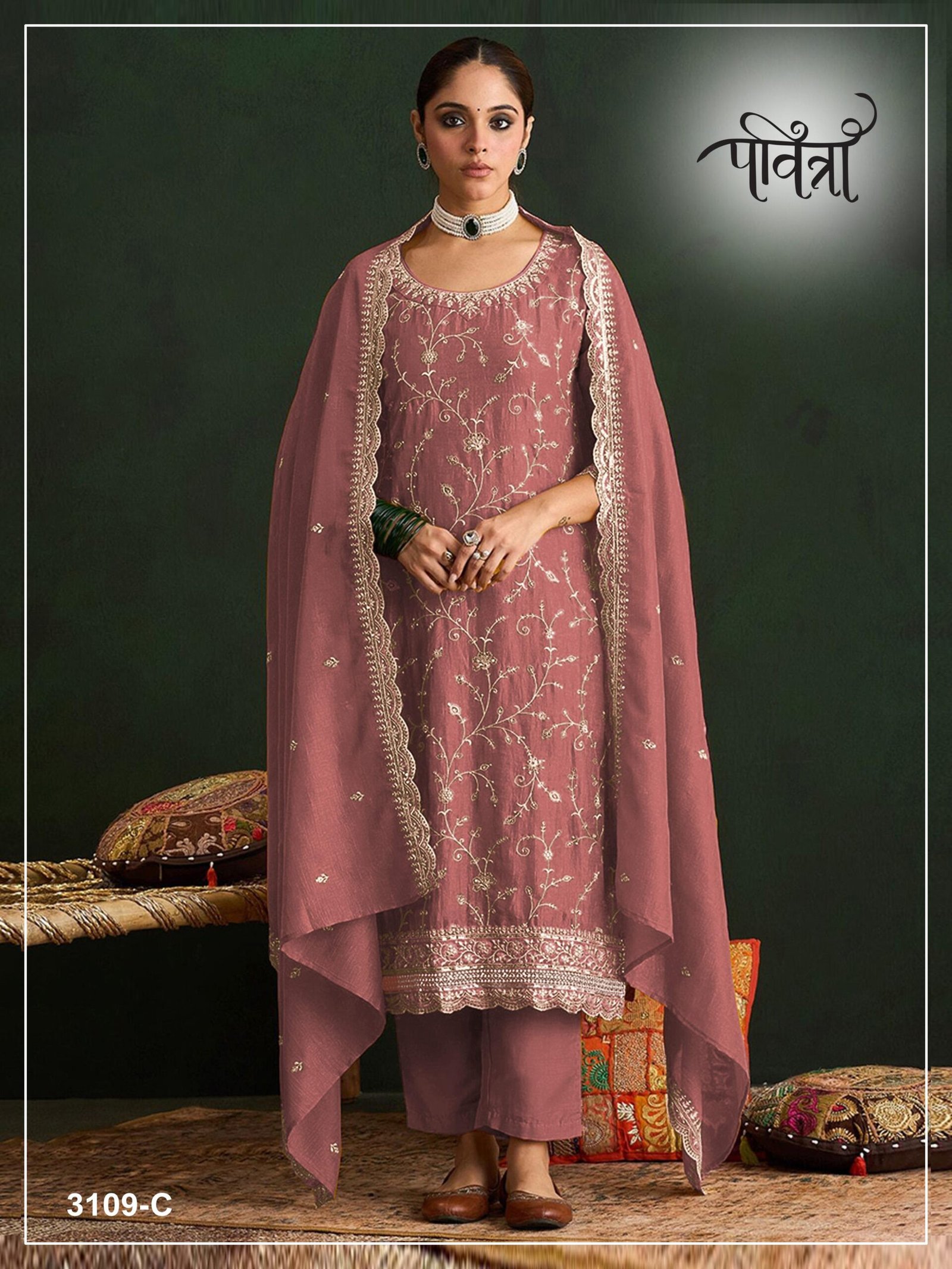 Vichitra Silk with Heavy Embroidered 3mm Sequence Work - Image 3