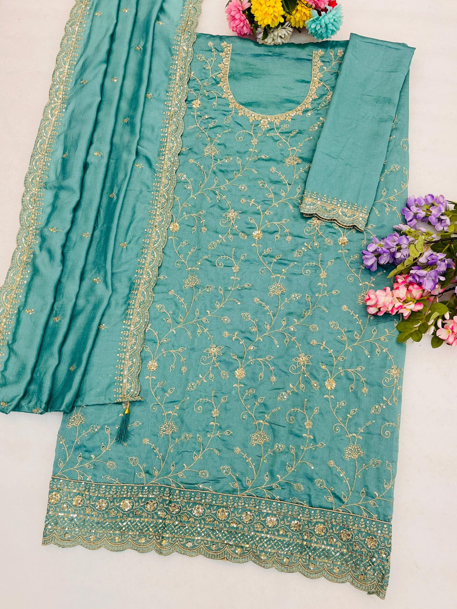 Vichitra Silk with Heavy Embroidered 3mm Sequence Work - Image 2