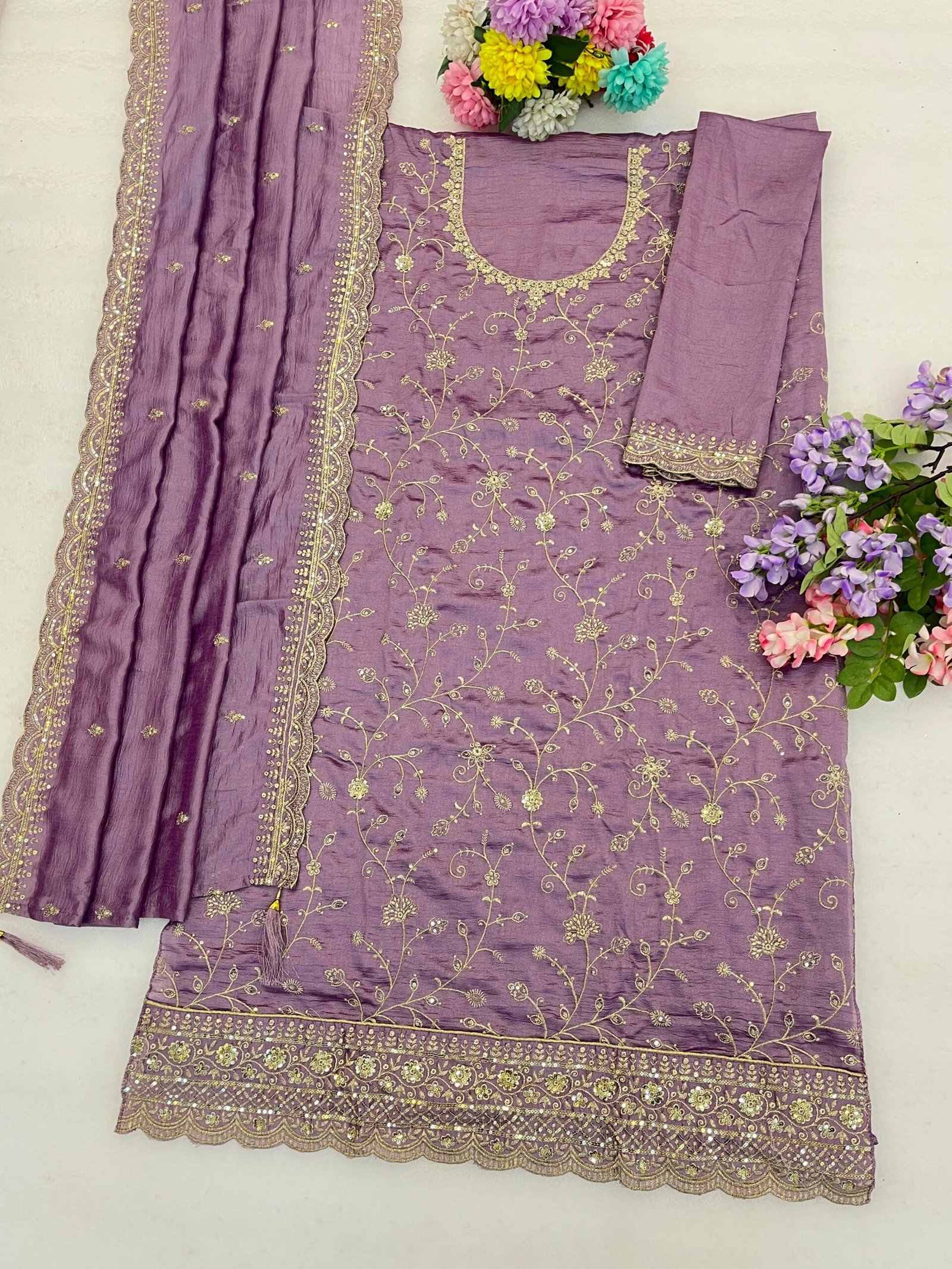 Vichitra Silk with Heavy Embroidered 3mm Sequence Work - Image 8