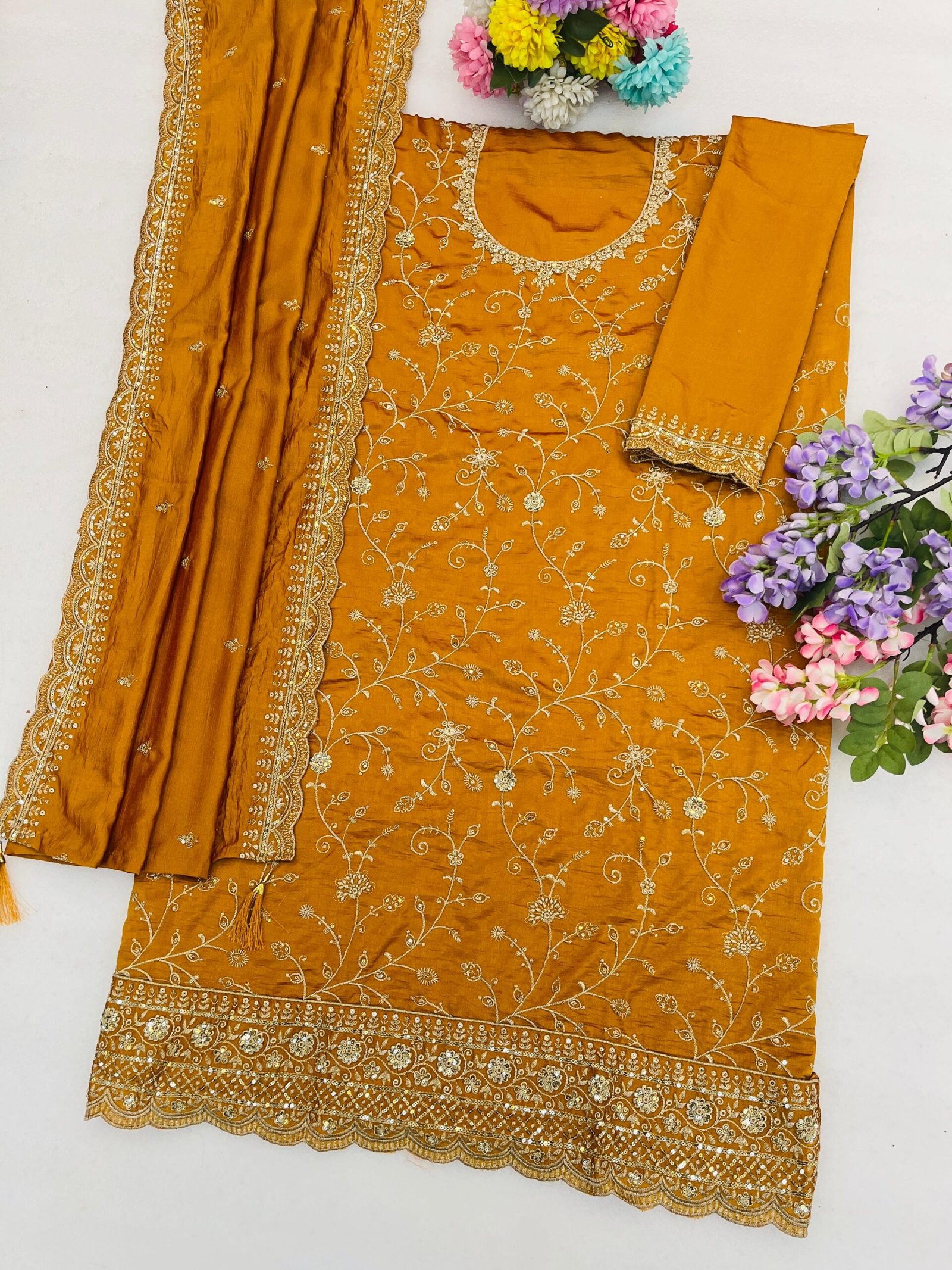 Vichitra Silk with Heavy Embroidered 3mm Sequence Work - Image 6