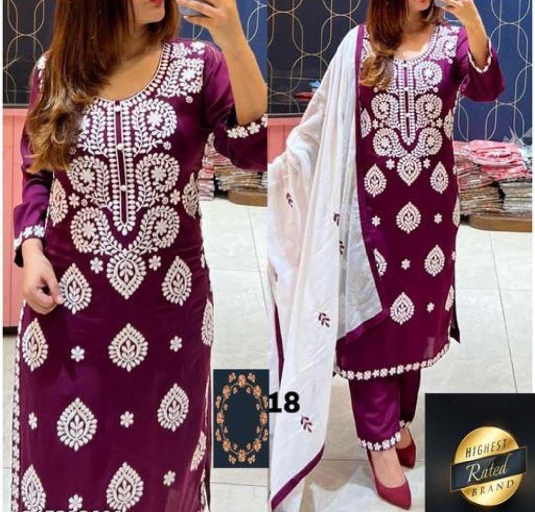 KURTI HEAVY RAYON COTTON FABRIC WID CHICKEN KARI STYLE EMBROIDERY WORK - Image 5