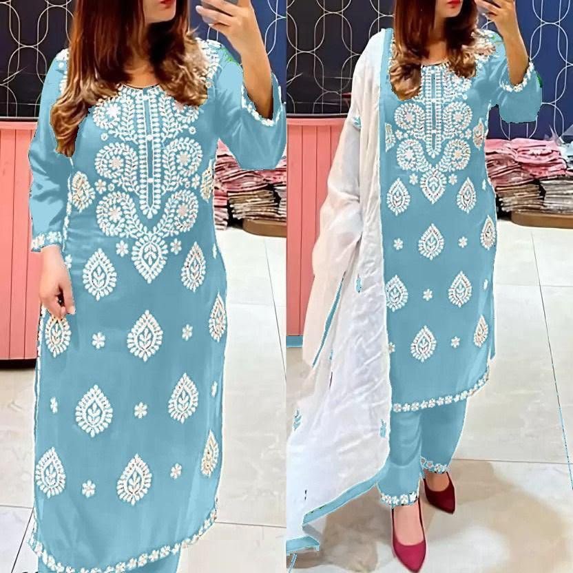 KURTI HEAVY RAYON COTTON FABRIC WID CHICKEN KARI STYLE EMBROIDERY WORK - Image 9