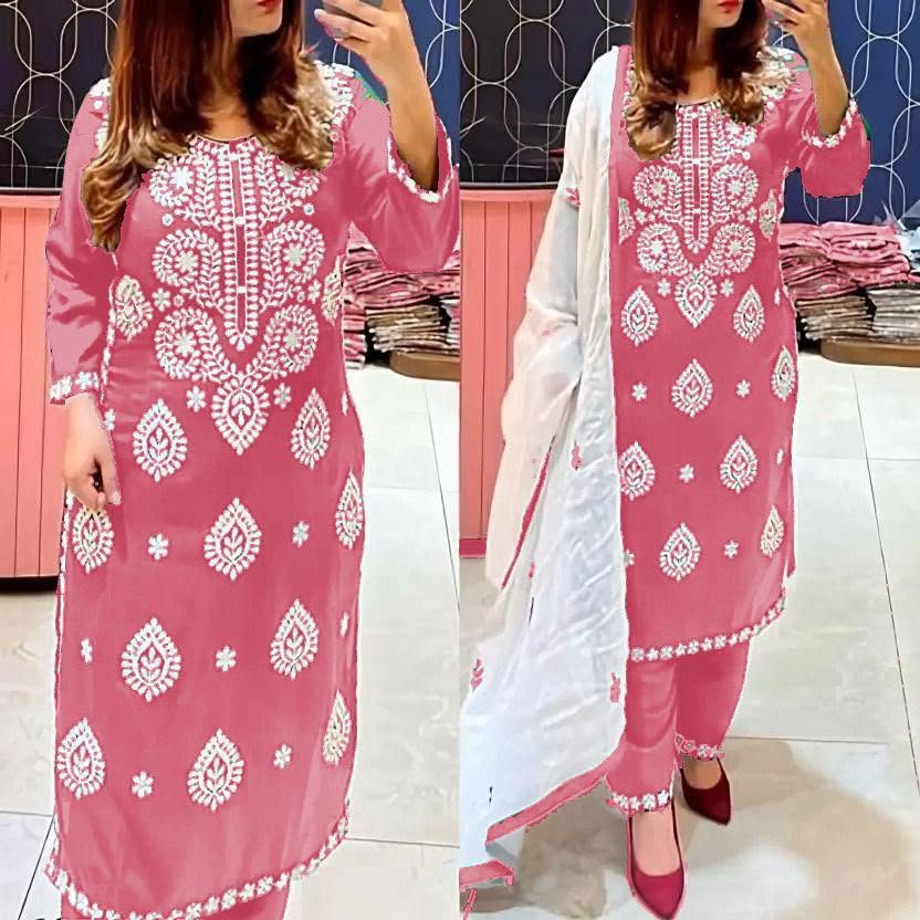 KURTI HEAVY RAYON COTTON FABRIC WID CHICKEN KARI STYLE EMBROIDERY WORK - Image 8