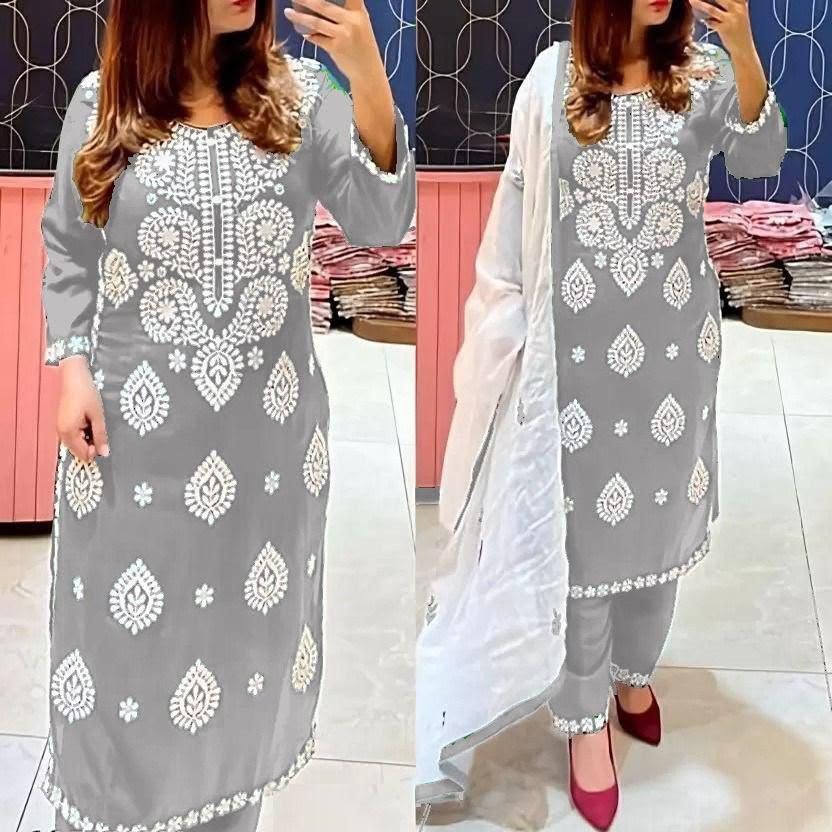 KURTI HEAVY RAYON COTTON FABRIC WID CHICKEN KARI STYLE EMBROIDERY WORK - Image 10