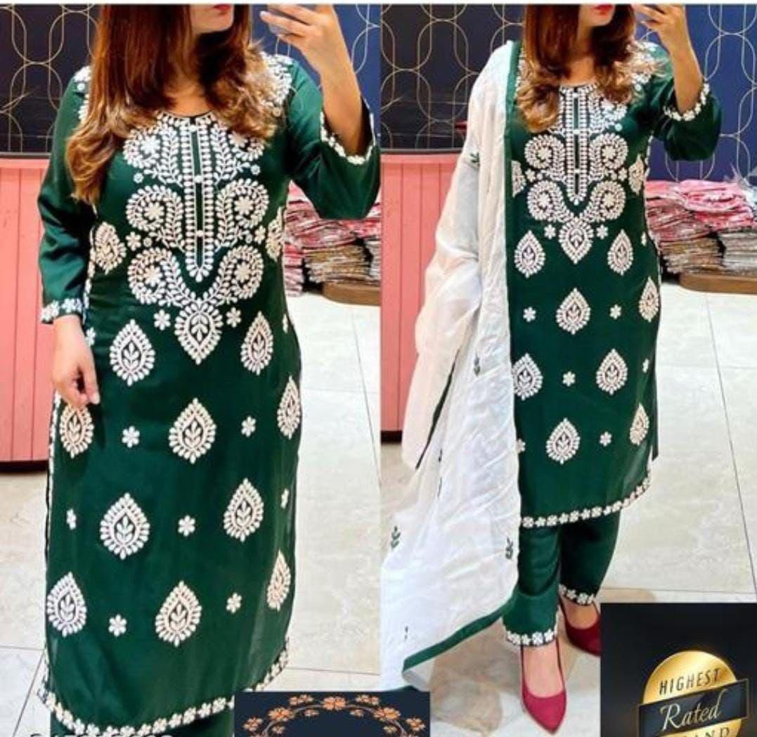 KURTI HEAVY RAYON COTTON FABRIC WID CHICKEN KARI STYLE EMBROIDERY WORK