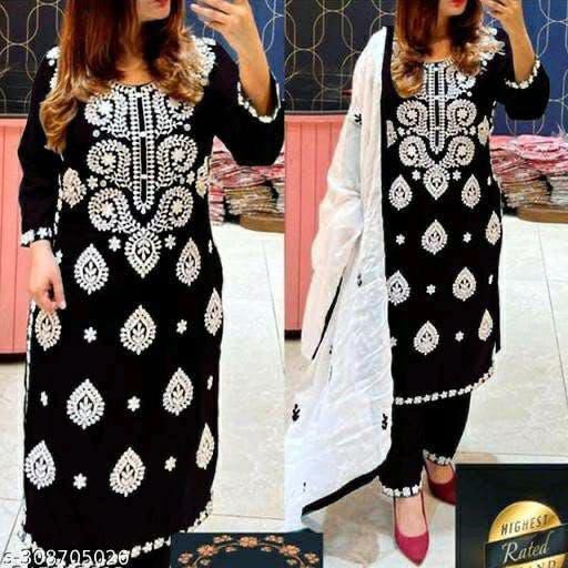 KURTI HEAVY RAYON COTTON FABRIC WID CHICKEN KARI STYLE EMBROIDERY WORK - Image 7