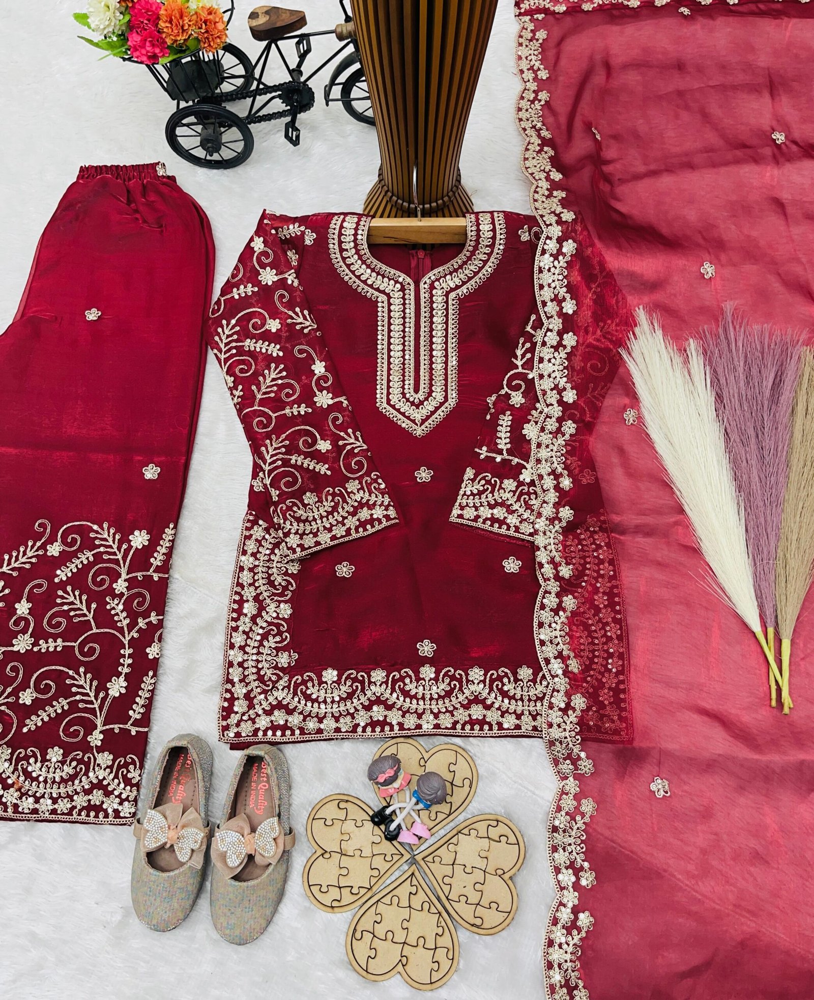 Trending Launching New Đěsigner Party Wear Look Heavy Pure GMY SILK Top Sharara & Dupatta Set - Image 2