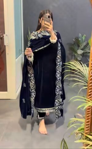 Launching New Party Wear Viscose Velvet Designer  Look Top-Dupatta and Fully Stiched Bottom With Heavy Embroidery Siquance Work