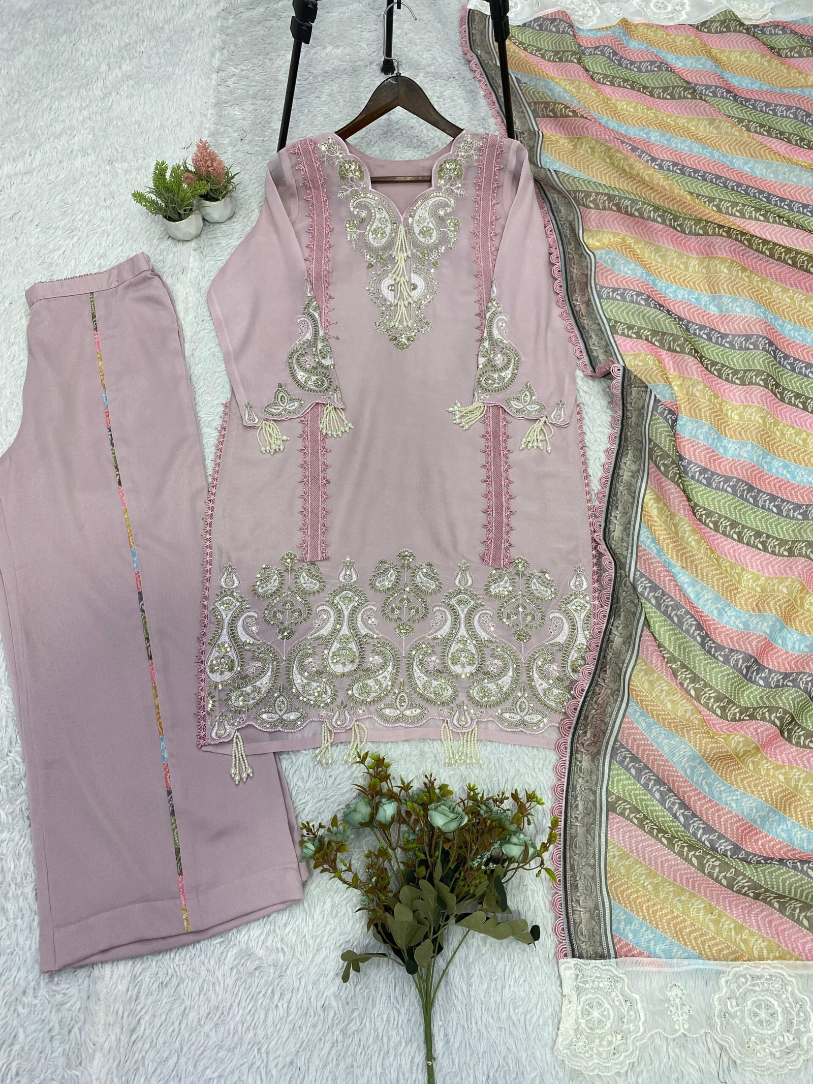 THIS WEDDING SEASON WEAR OUR BEAUTIFUL SEQUENCE EMBROIDERED TOP , PLAZZO WITH DUPATTA - Image 2