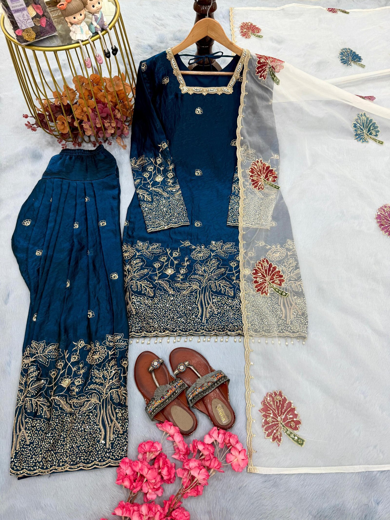 Launching New Đěsigner Party Wear Look Pur Fendi Silk Top & Farshi Palazzo With Dupatta set - Image 2