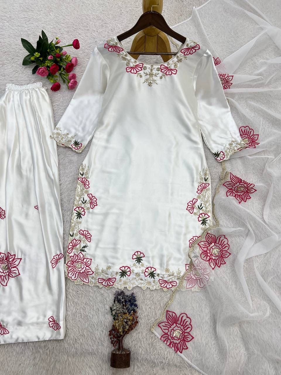 PRESERNTING NEW READY TO WEAR SPACIAL FANCY DESIGN HEAVY EMBROIDERY AND SEQUENCE WORK TOP - FARSHI SHALVAR WITH DUPATTA - Image 2