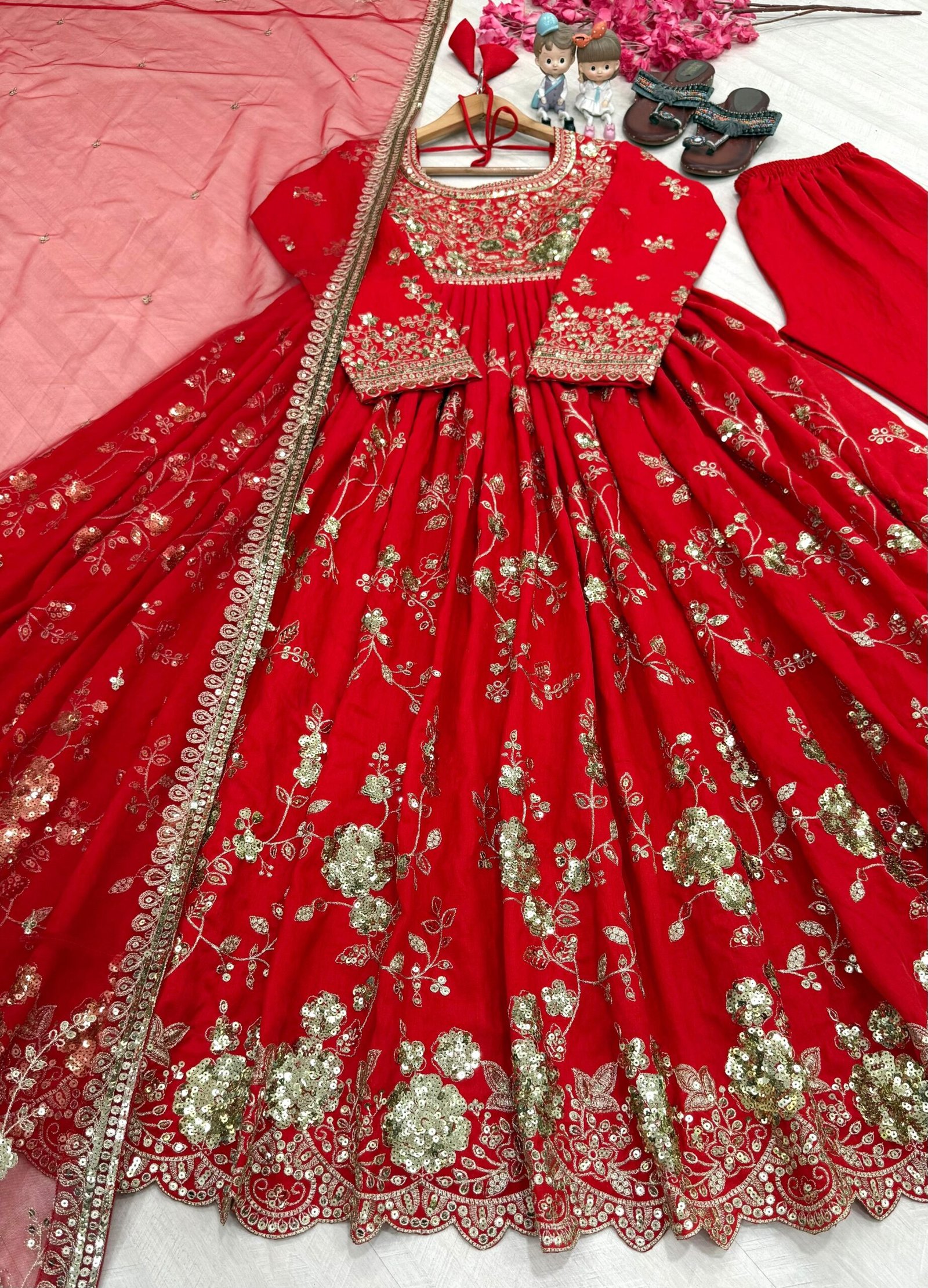 Launching New Party Wear Look Heavy Pur Vichitra Silk Gown,Dupatta & Bottom Set - Image 2