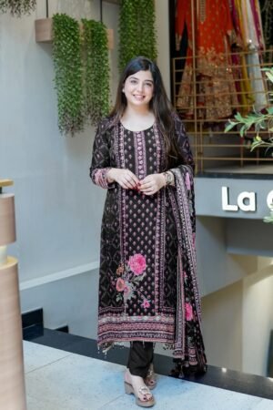 Premium Chinon febric Pakistani Floral print and embroidery mirror works 3-Piece Suit Set