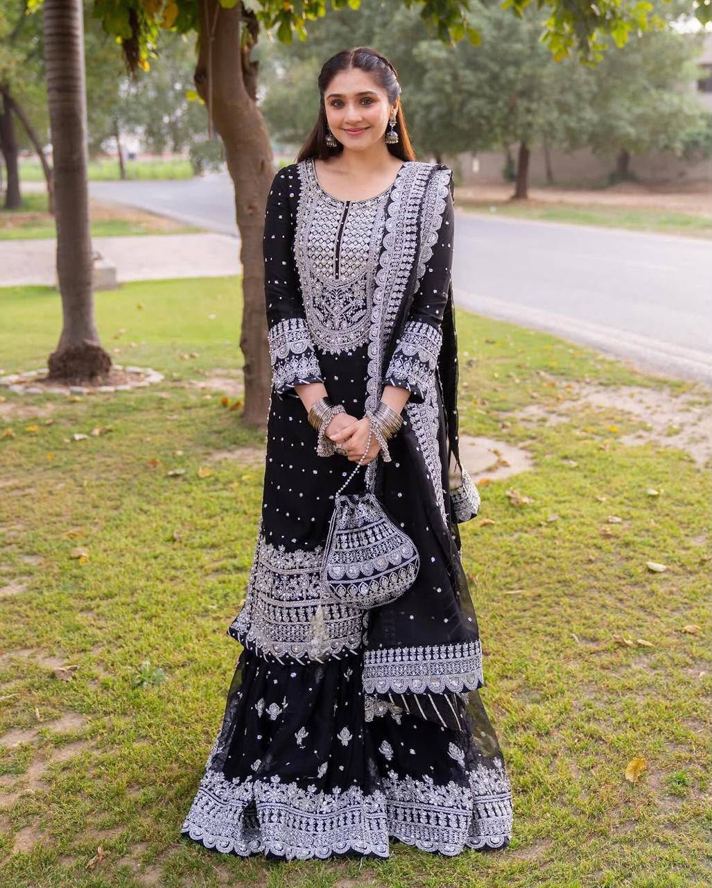 AK-Series New Designer Party Sharara Suit & Dupatta Set