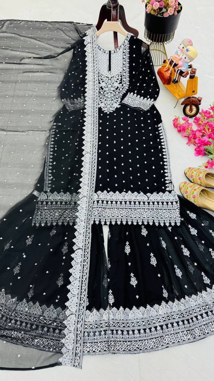 AK-Series New Designer Party Sharara Suit & Dupatta Set - Image 2