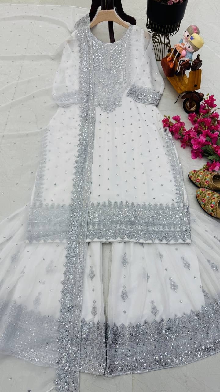AK-Series New Designer Party Sharara Suit & Dupatta Set - Image 4