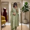 These beautiful, classic three-piece ethnic suit sets. These outfits are straight-cut kurta sets featuring a sharp contrast between a solid colour ,base and a vibrantly printed dupatta. With beautiful yok embroidery and unique dupatta's