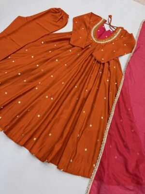 Alternative view of Elegant Embroidered Sequence With Real Mirror Designer Anarkali Three Piece Set"