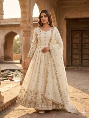 LUNCHING FESTIVAL SPECIAL HEAVY EMBROIDERY SEQUENCE WORK GOWN PENT & DUPATTA SET