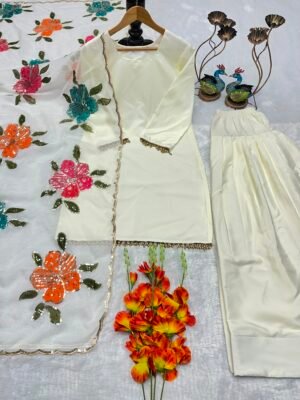 Alternative view of AK*LUNCHING NEW ĐĚSIGNER PARTY WEAR TOP AND FARSI SALVAR. WITH FANCY DUPPATA WITH EMBROIDERY WORK