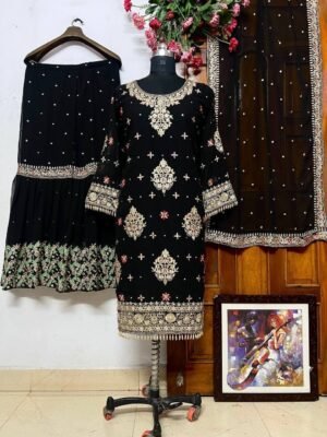 Alternative view of PRESENTING GOOD QUALITY GEORGETTE LONG KURTI WITH BEAUTIFUL FULLY EMBROIDERED GEORGETTE SHARARA