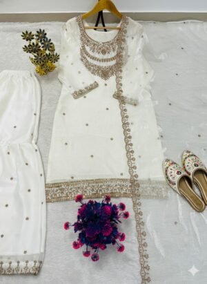 Alternative view of FESTIVAL SEASON LUNCH NEW DESIGNER HEAVY EMBROIDERY WORK ON FENDY FABRIC TOP SHARARA AND DUPATTA SET
