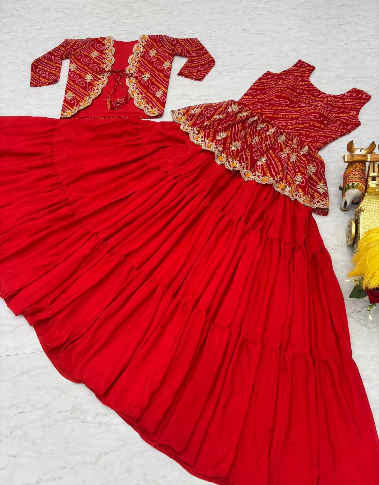 AK Creation is new Launching Holi special Bandhej Lehenga crop top & jecket - Image 3
