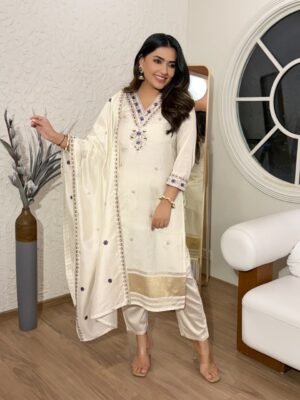 WOMEN PURE LAGDI CHANDERI EMBROIDERED KURTA SET