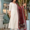 Pure Chikankari Anarkali kurti with pant and silk chanderi digital Print dupatta set