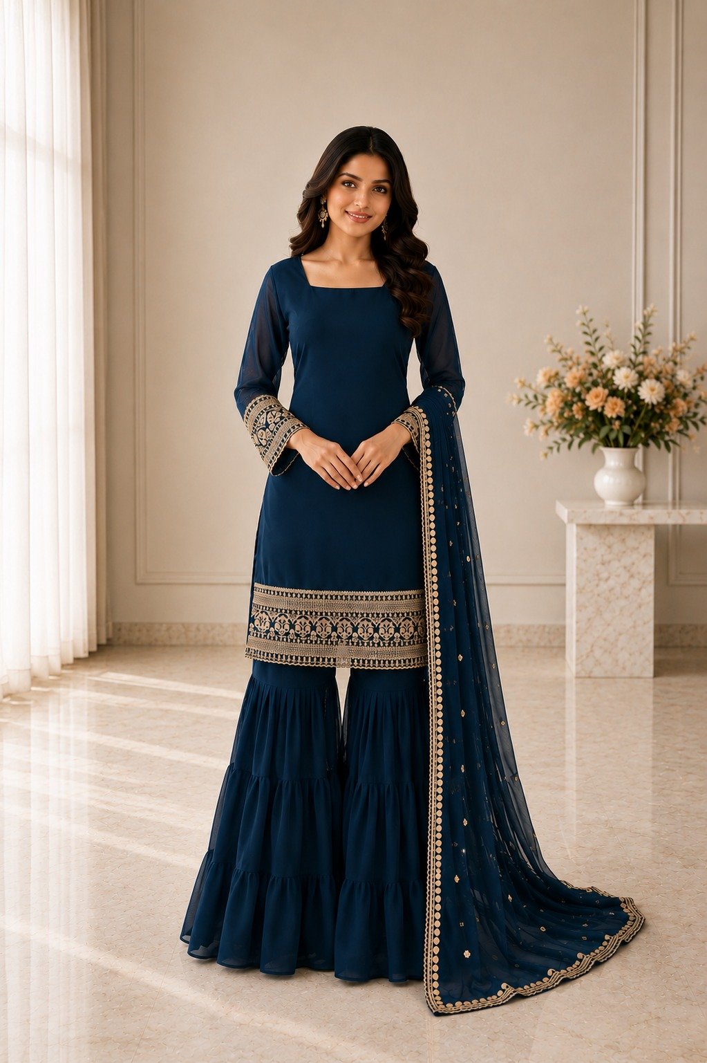 Today We are Launching Exclusively Festive & Party Wear Heavy Fox Georgette With With Embroidery Sequence Work Top -Palazzo And Dupatta Set Fully Stitched Ready To Wear