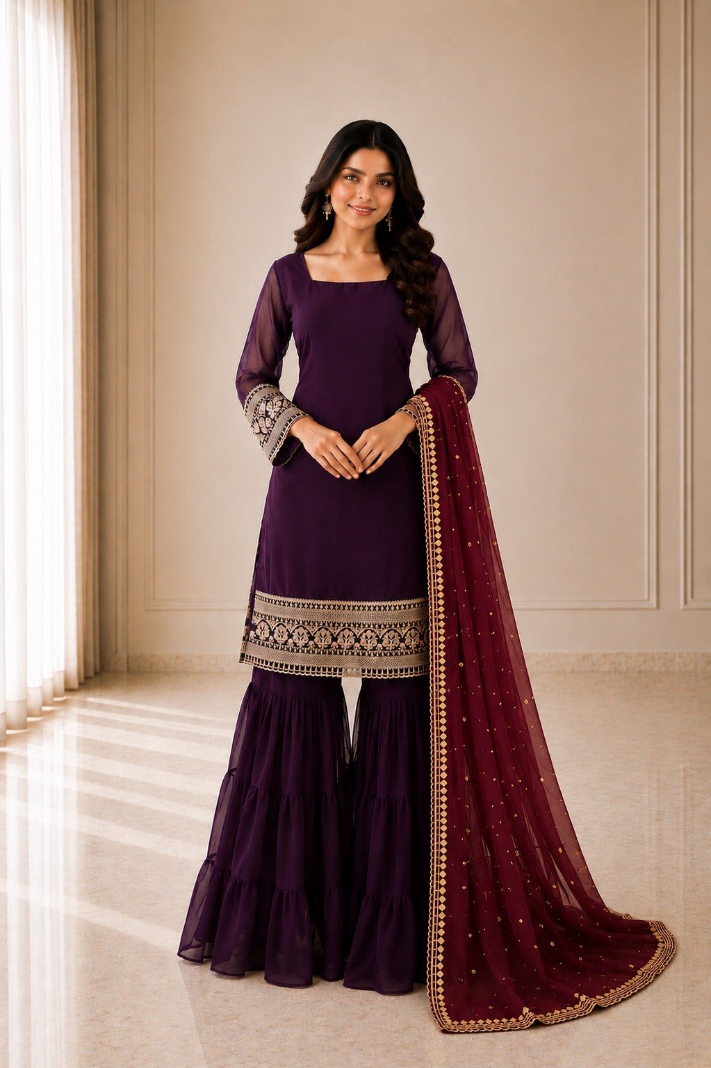 Today We are Launching Exclusively Festive & Party Wear Heavy Fox Georgette With With Embroidery Sequence Work Top -Palazzo And Dupatta Set Fully Stitched Ready To Wear - Image 5