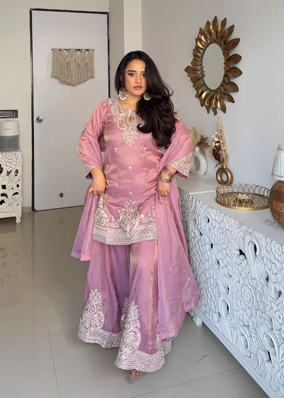 NEW DESIGNER HEAVY EMBROIDERY CHINE SEQUENCE WORK 3 PIS SUIT SET