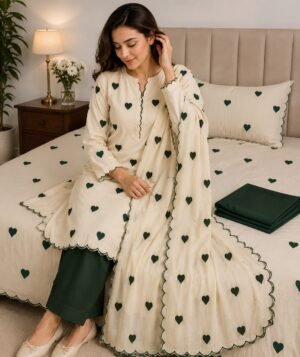 Premium beige fabric with heart embroidery work for you trendy look
