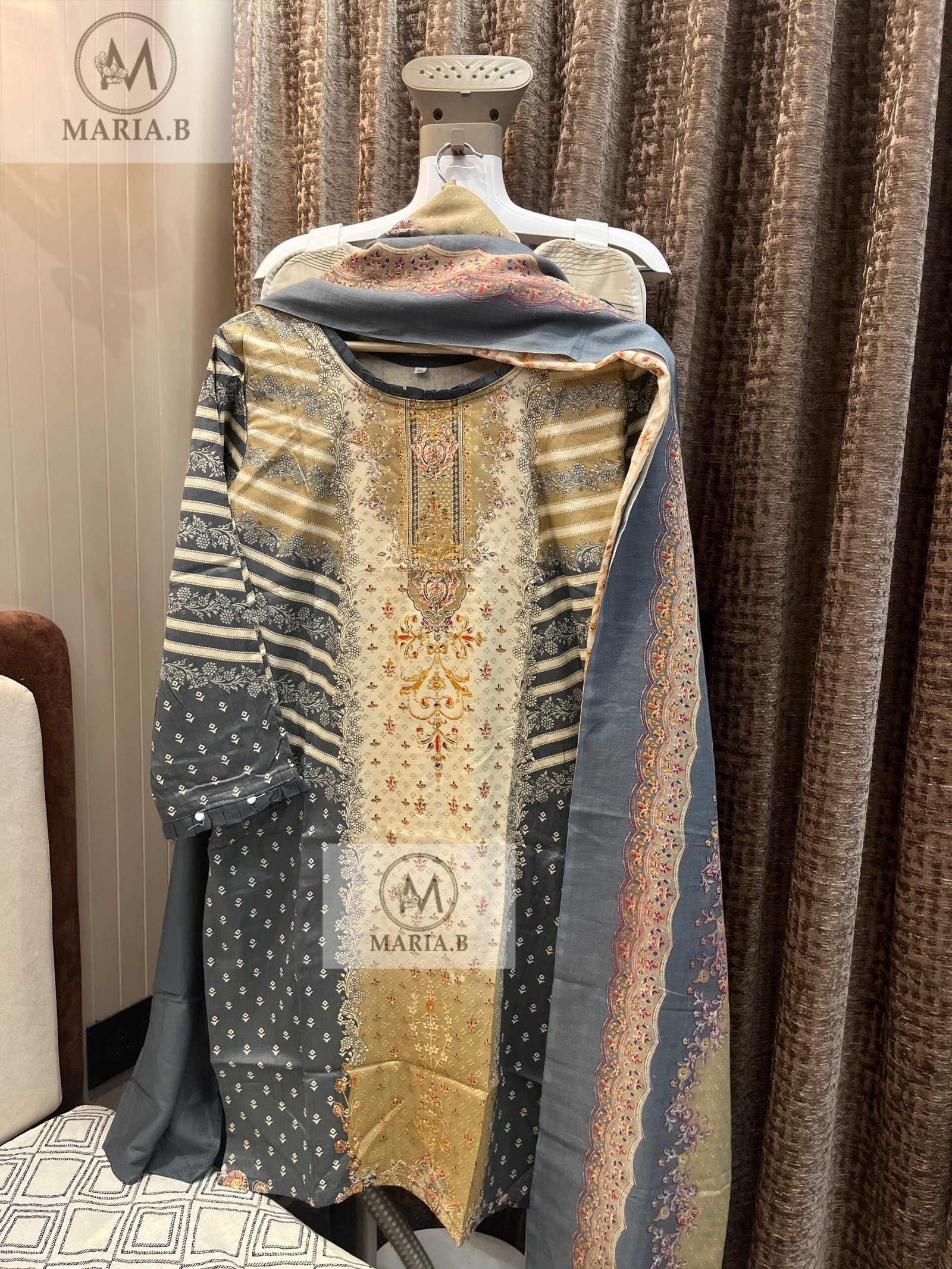 FULL STITCHED JAAM COTTON TOP WITH SELF EMBROIDERY ON NECK WITH STYLING IN SLEEVES & DAMAN - Image 2