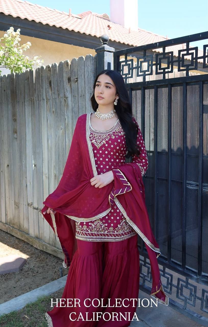 AK-Series New Designer Party Sharara Suit & Dupatta Set