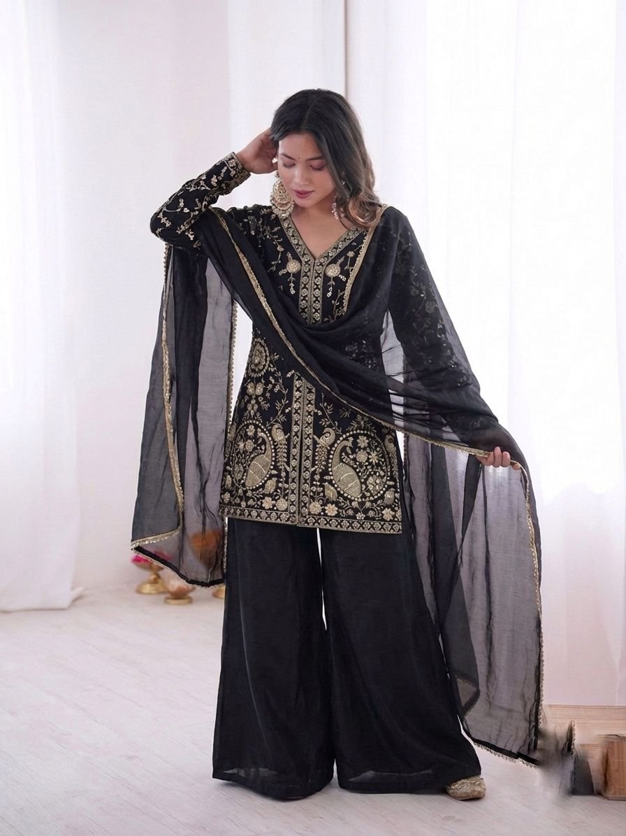 Launching New Party Wear Look Pur Heavy Fendy Silk Top Plazzo & Dupatta Se - Image 5