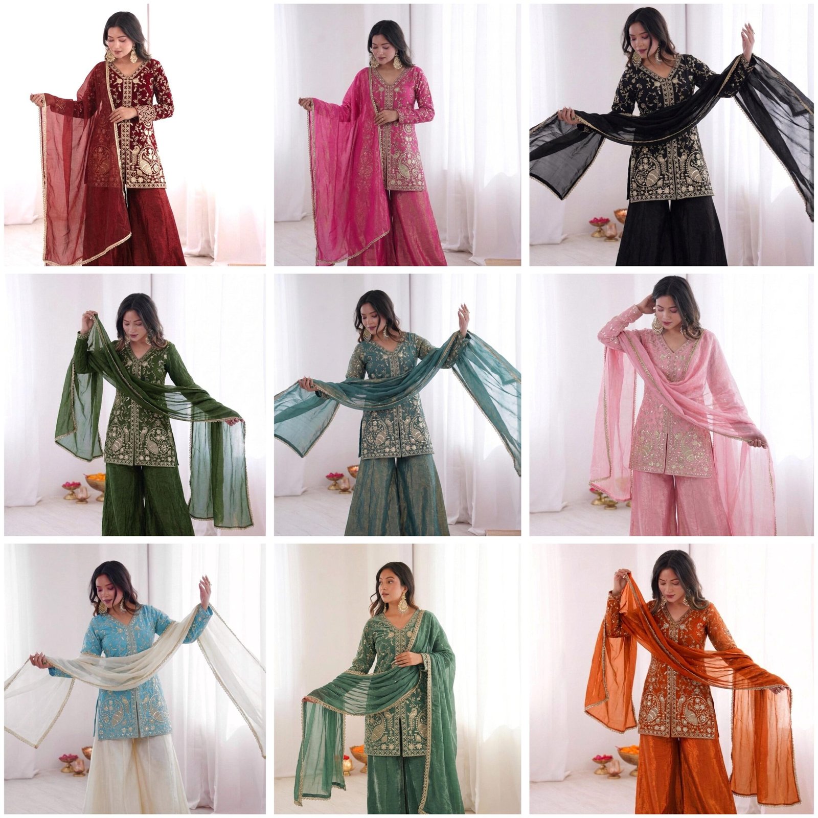 Launching New Party Wear Look Pur Heavy Fendy Silk Top Plazzo & Dupatta Se - Image 7