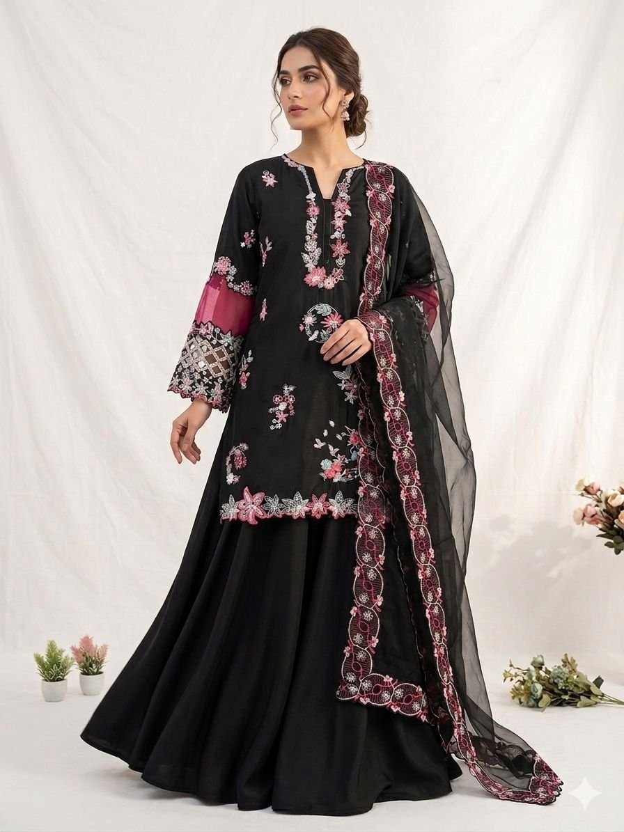 THIS WEDDING SEASON WEAR OUR BEAUTIFUL SEQUENCE EMBROIDERED WITH CUT WORKED TOP , PLAZZO WITH DUPATTA