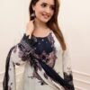 Ivory and Black Pakistani Suits made from Pure Muslin fabric with digital prints and lace detailing certainly sound like a fashionable choice for upcoming occasions