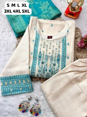 Alternative view of Beautiful Simmer jaquard Round Neck kurta(attached  full lining)and pant With dupatta.