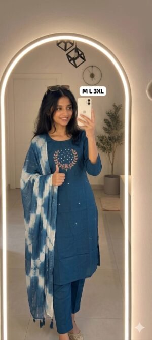 NEW ARRIVAL CHANDERI SILK KURTI WITH PANT WITH DUPPATA