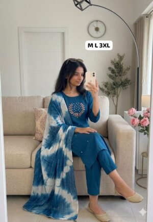 Alternative view of NEW ARRIVAL CHANDERI SILK KURTI WITH PANT WITH DUPPATA