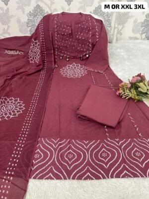 Beautiful Summer Special Heavy Pintex Work Aline Style Kurta 3 pcs set with new style_