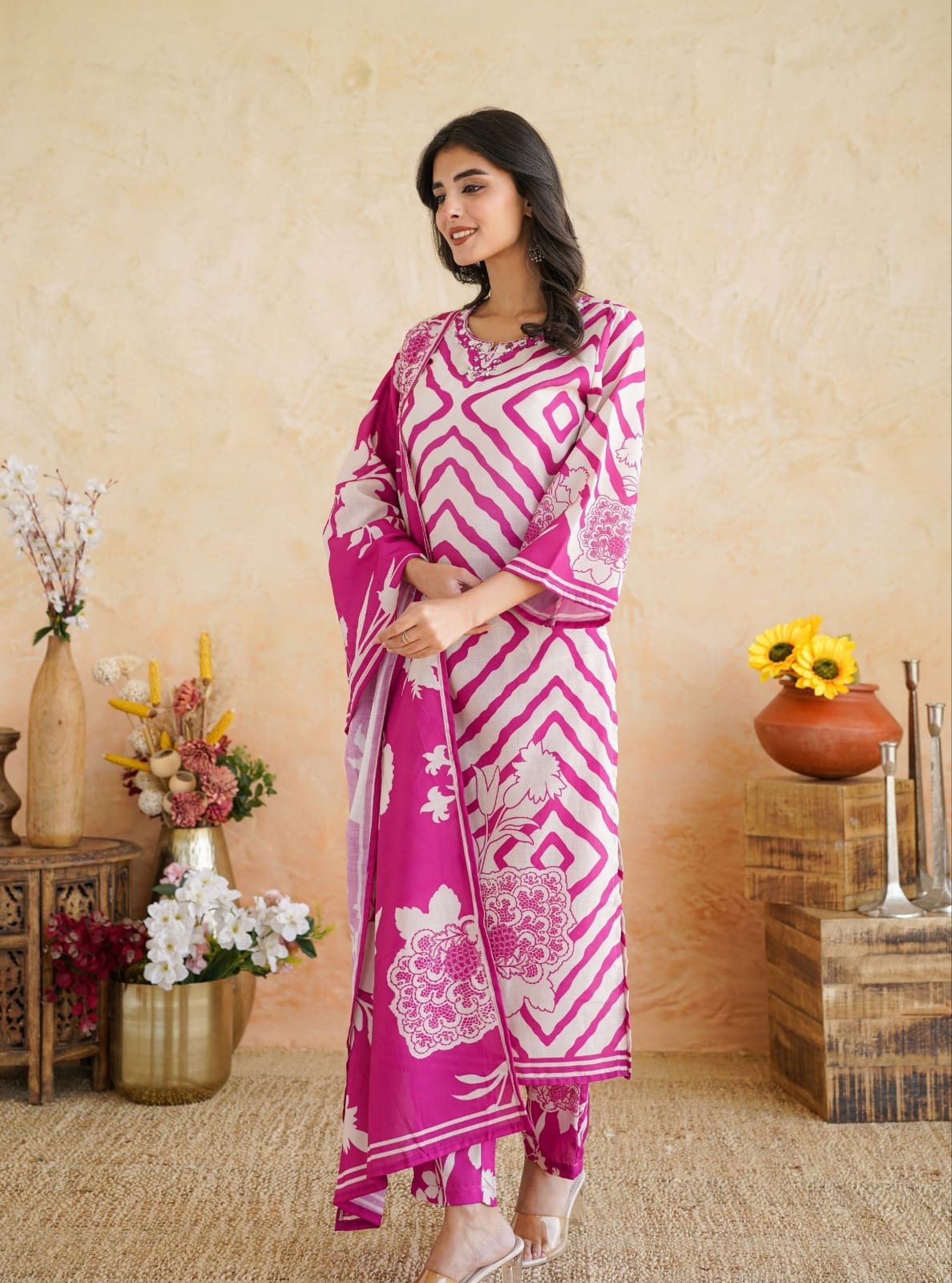 Morgan Sequence Silk Digital Print Kurti With Pant With Dupatta