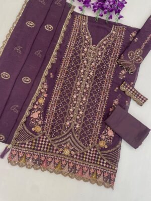 Alternative view of Rangoli Crush with Heavy Embroidered 3mm Sequence Work & Khatli Work