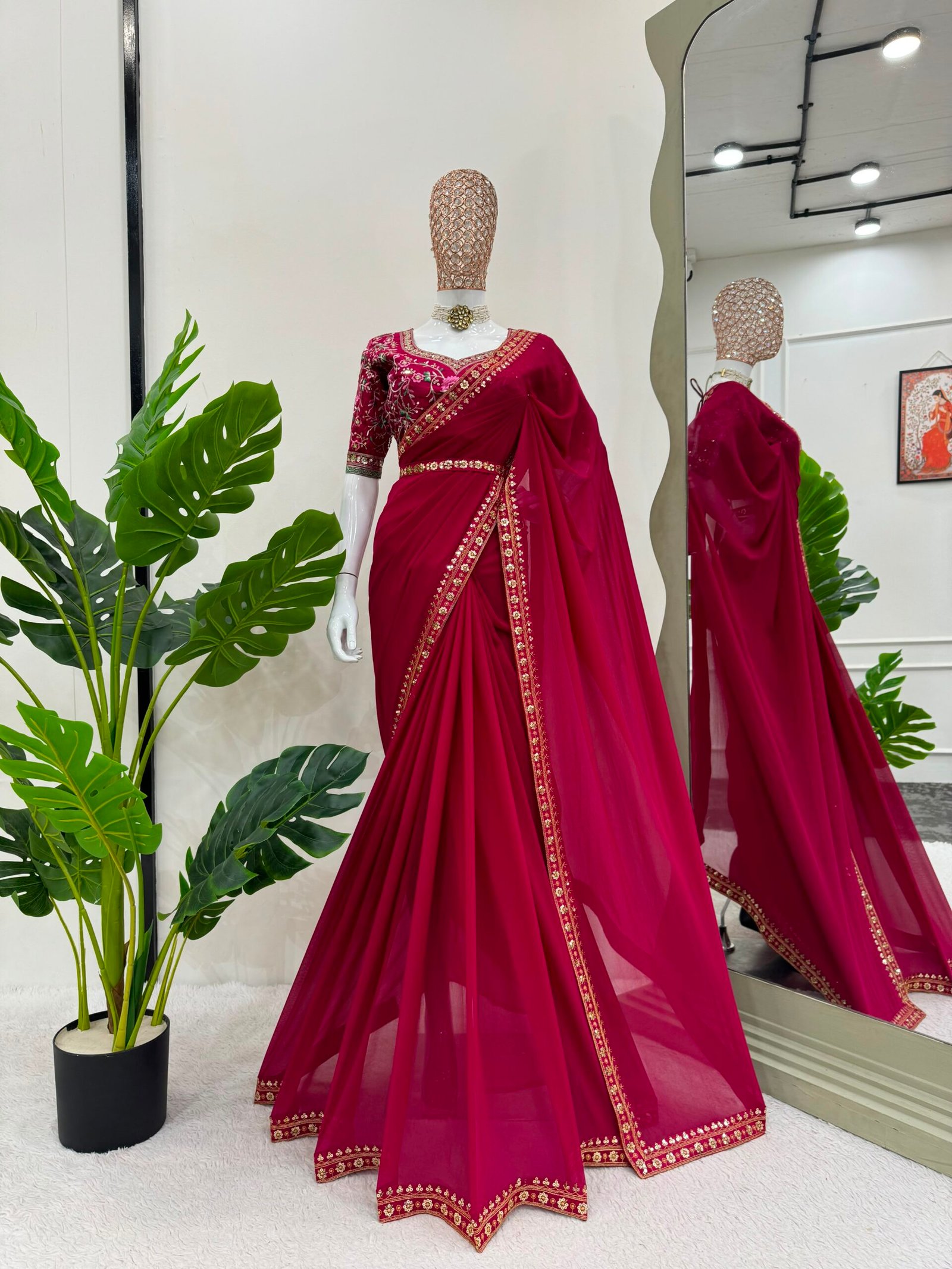 Looking some one for this same colour beautiful Designer Saree on Faux Georgette Febric with Thred & Sequnce work and blouse on Mono Benglori Silk Febric with Thred & Sequnce work.