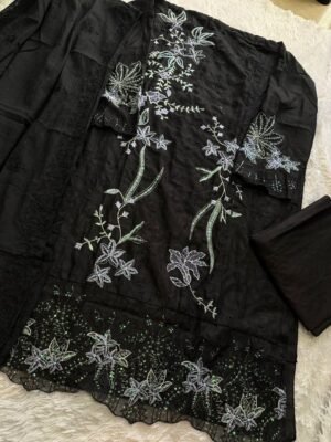 Alternative view of Pure camric cotton with heavy self embroidery
