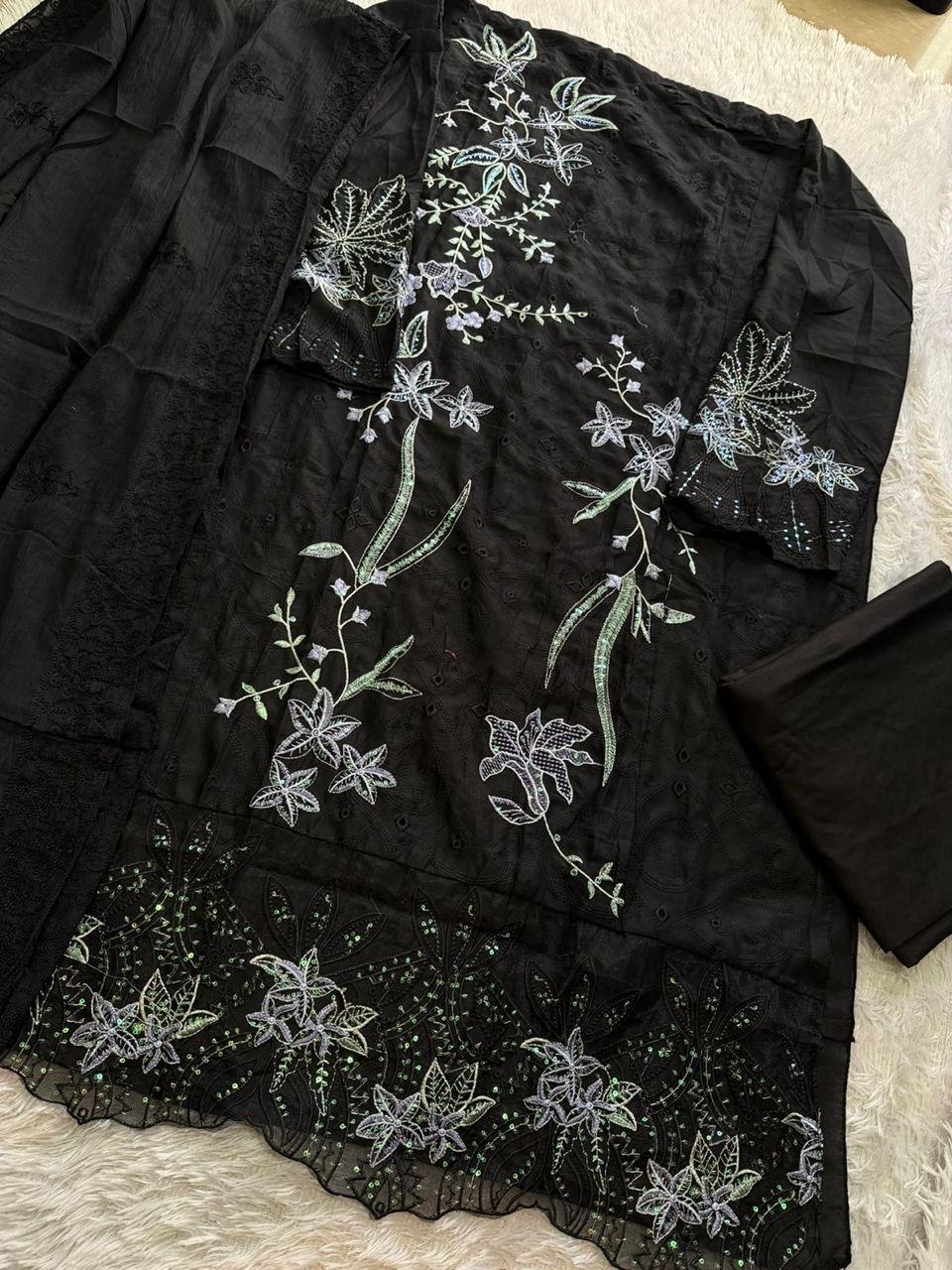 Pure camric cotton with heavy self embroidery - Image 2
