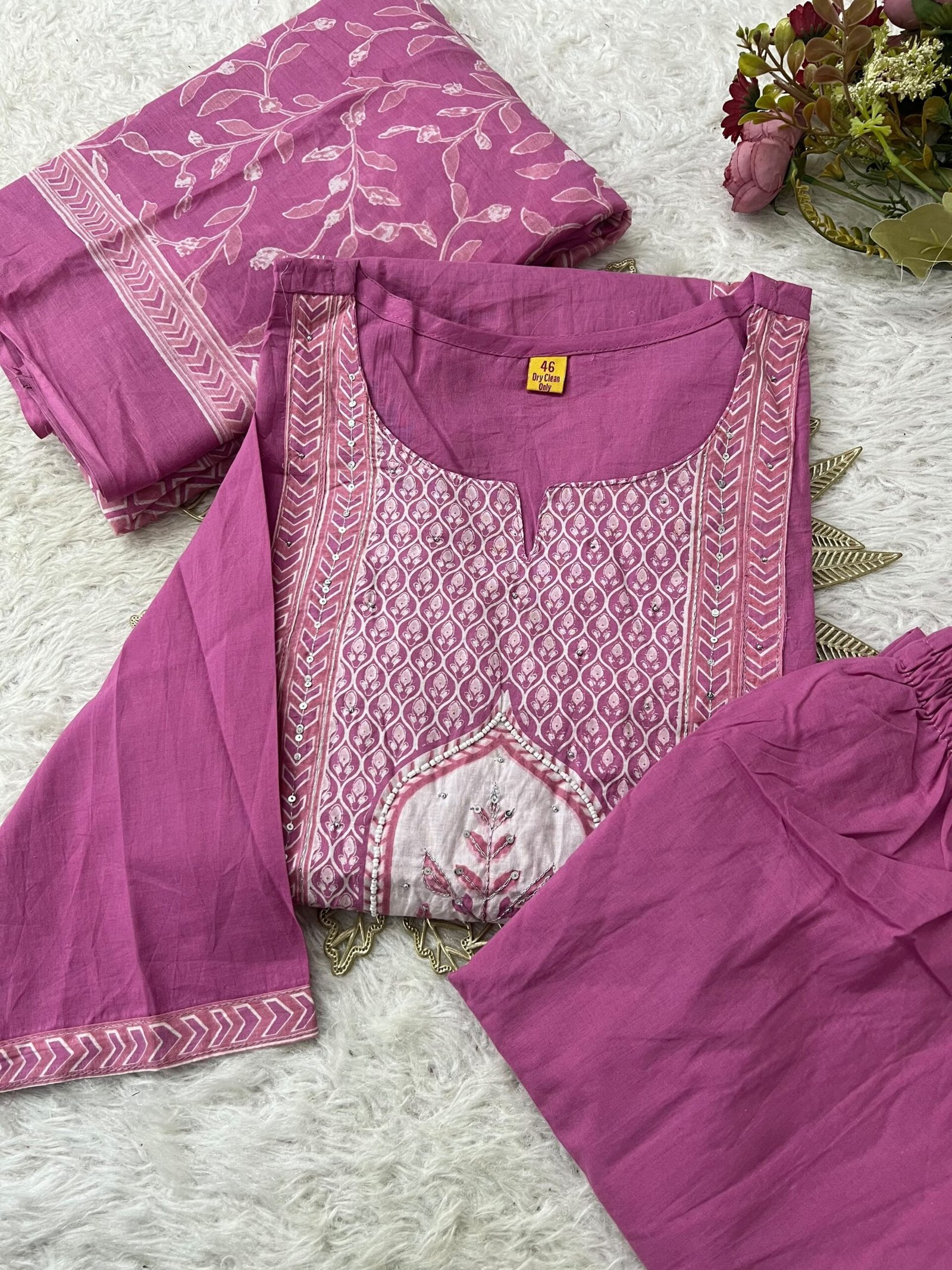 PURE MUL COTTON KURTI WITH PANT WITH MATCHING DUPPATA - Image 2