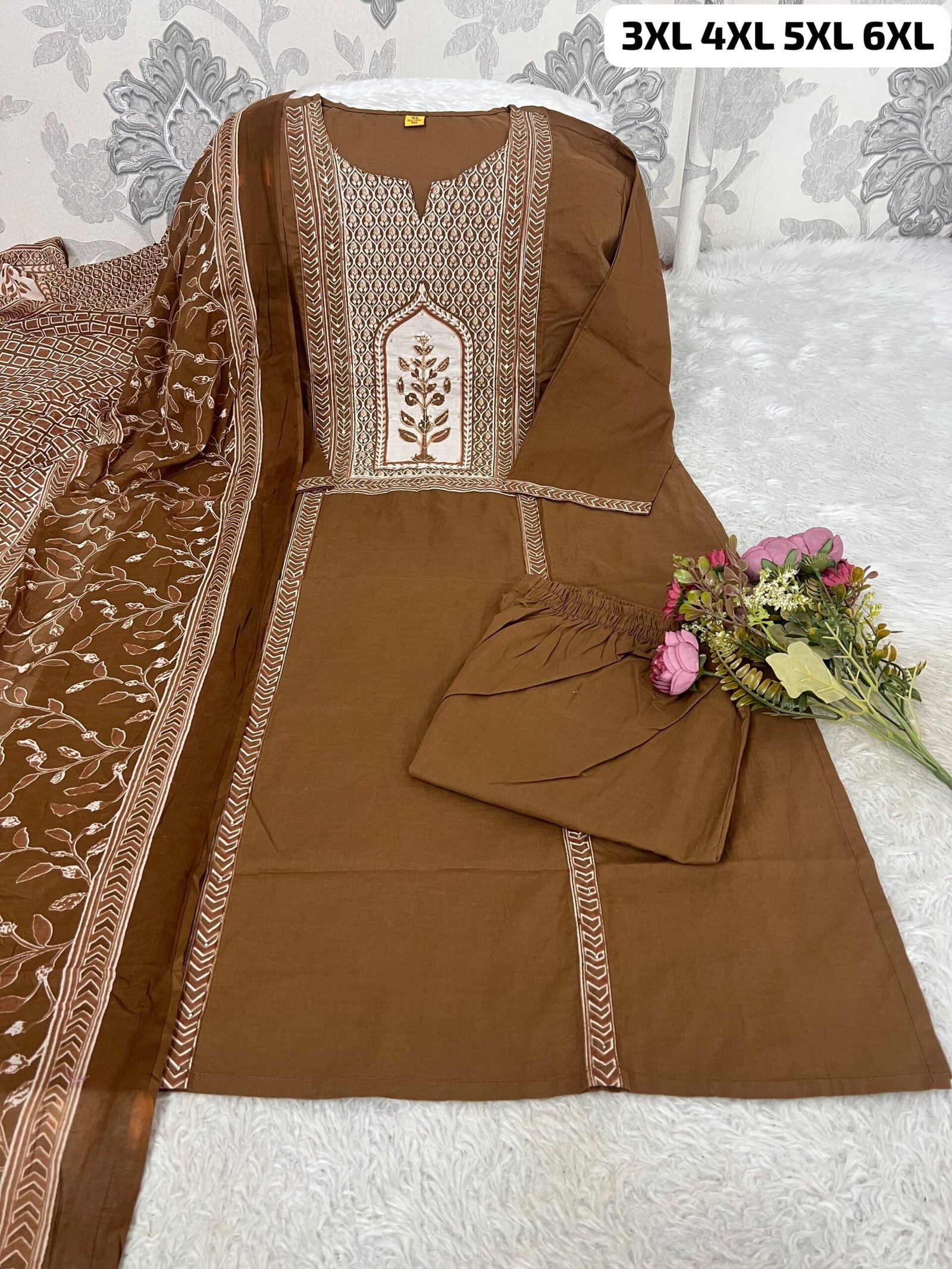 PURE MUL COTTON KURTI WITH PANT WITH MATCHING DUPPATA - Image 3